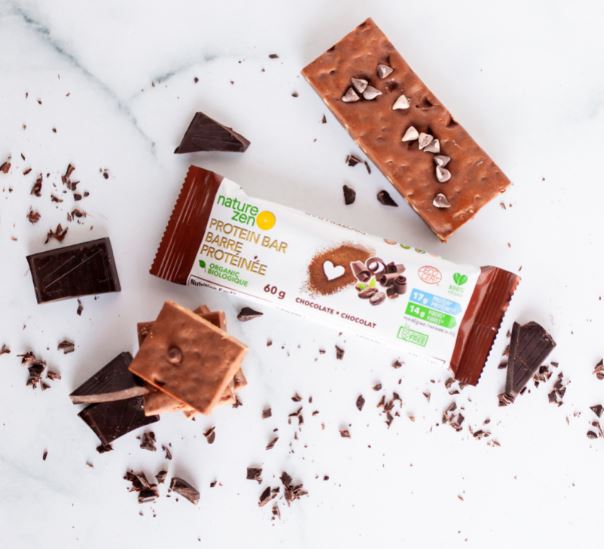 A protein bar on a white background.