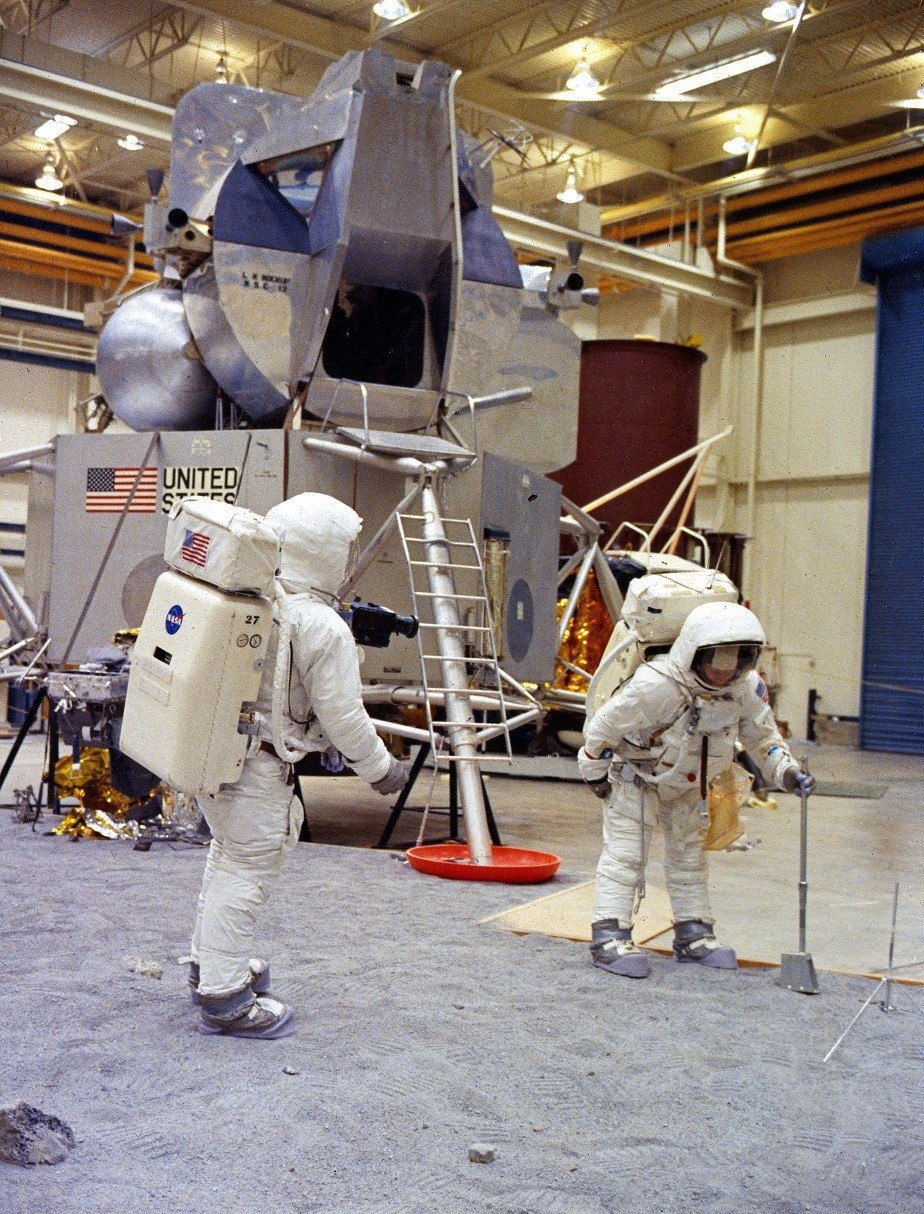 Apollo 11 astronauts Neil Armstrong and Buzz Aldrin training on Johnson Space Center