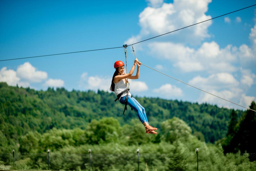 A woman on a zipline