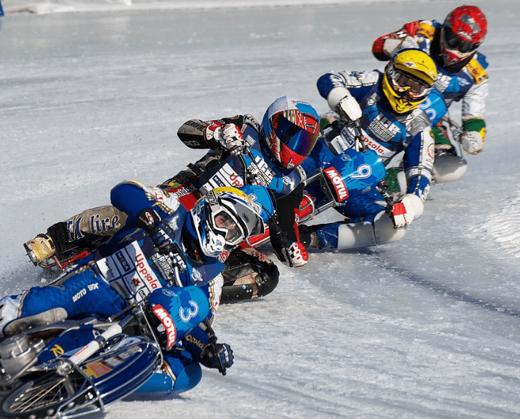 Ice racing is done on cars and motorbikes